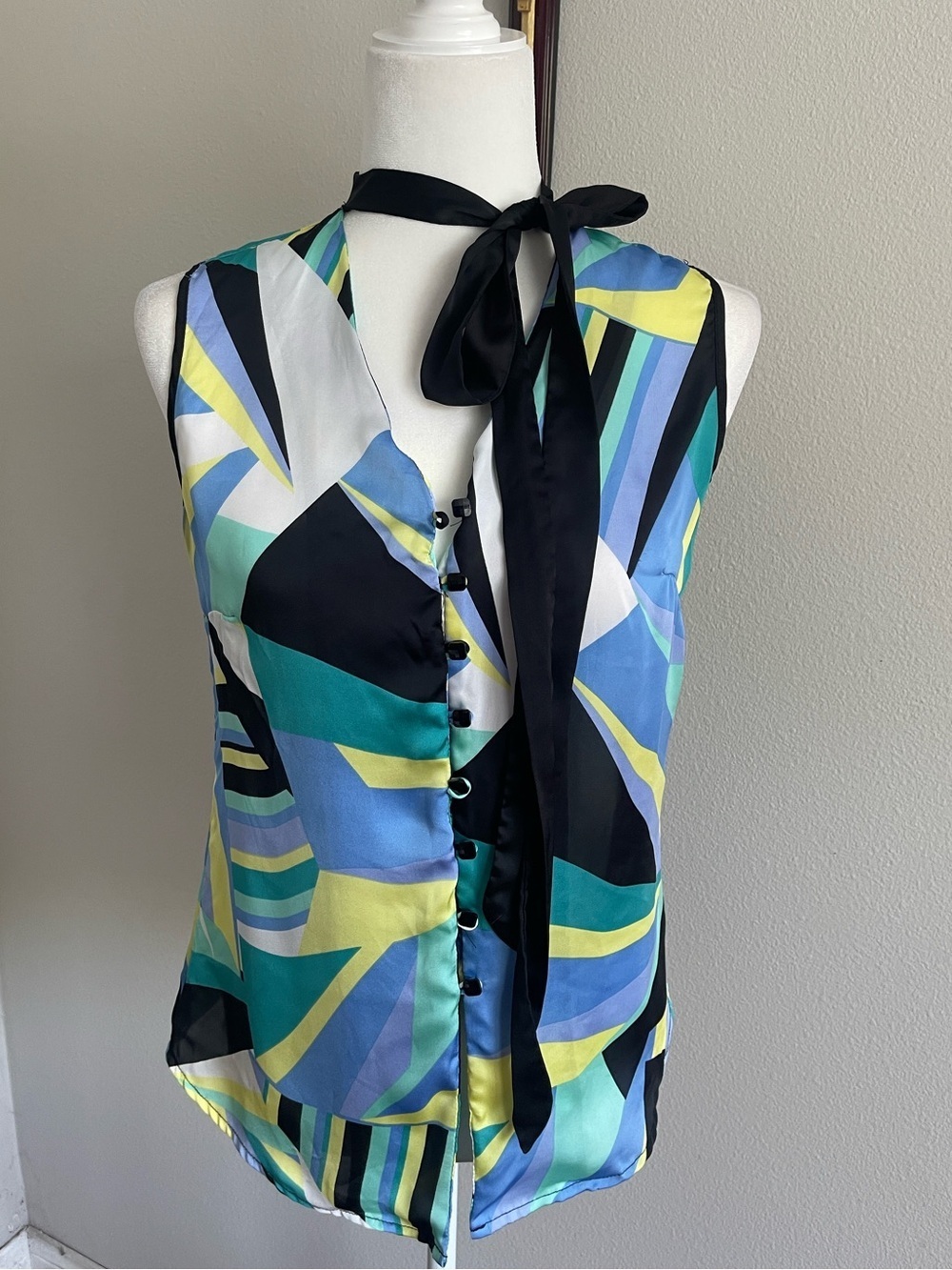 Nine West Tie-Neck Printed Shell Top - Multi-Color Size 4